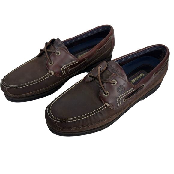 Timberland Classic 2-Eye Boat Shoes Brown Moc Toe Leather Loafers Mens Size 10.5 - Picture 1 of 10